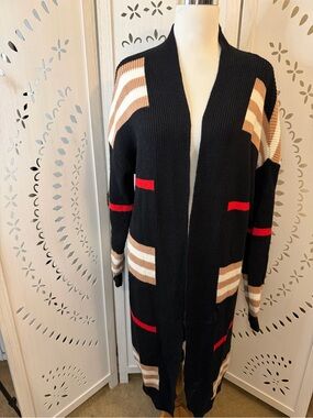 NWT Heavy weight Striped Color Block Long Cardigan Sweater